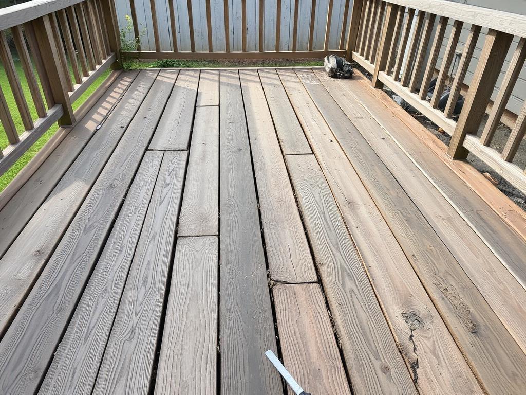 Warped, weathered deck boards